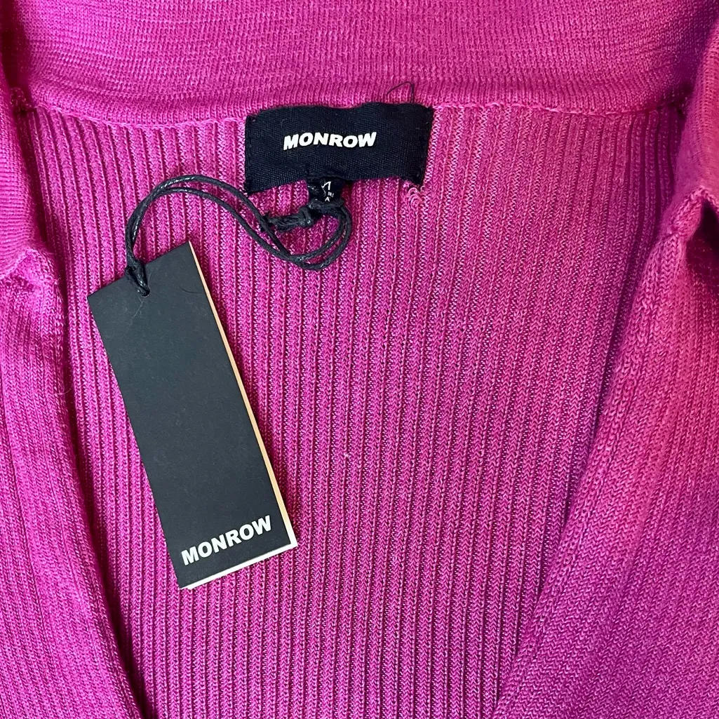 Monrow Ribbed Plunge Polo Sweater - Image 2