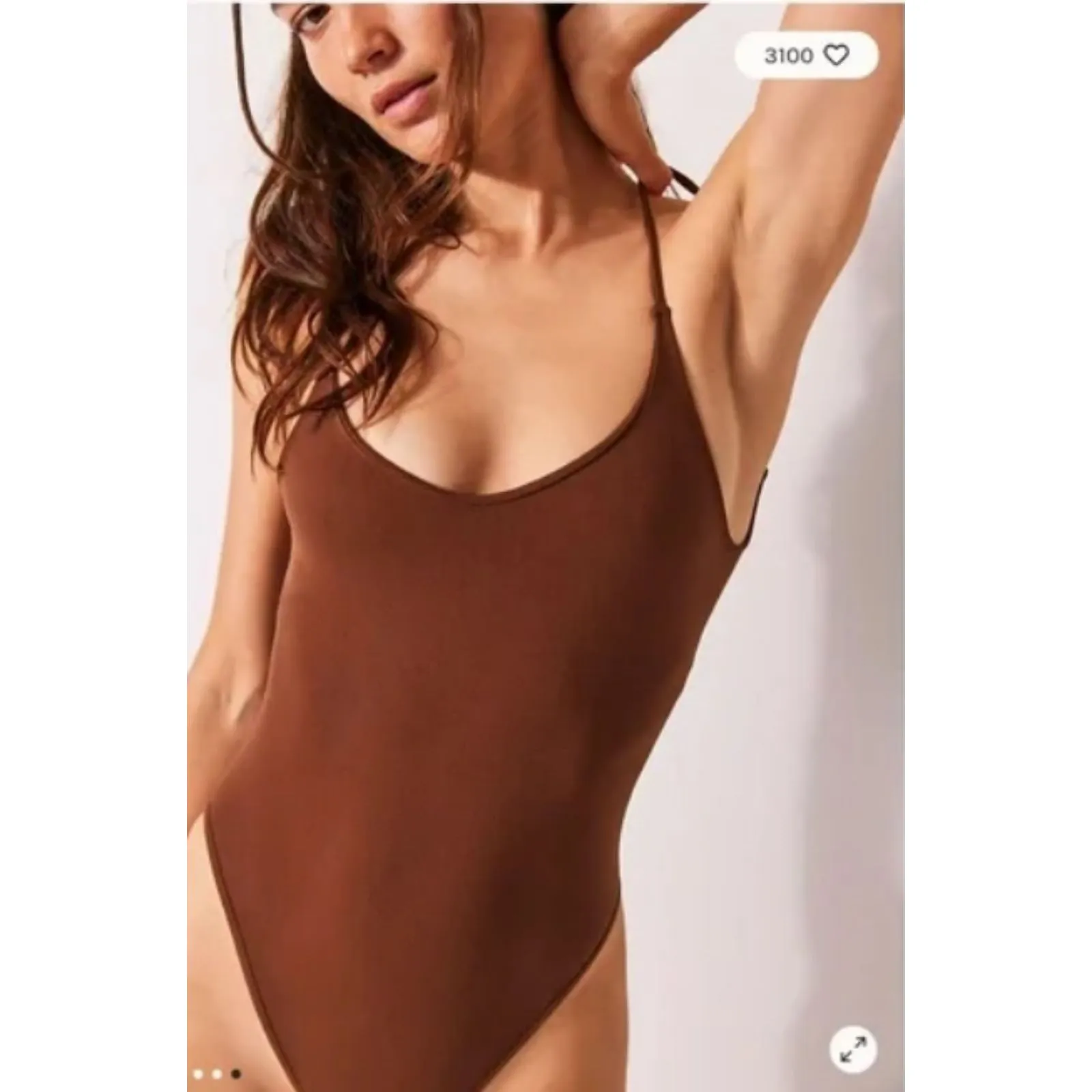 Free People Cappuccino Scoopneck Seamless Stretch Bodysuit Minimalist Layer Sz L - Image 5