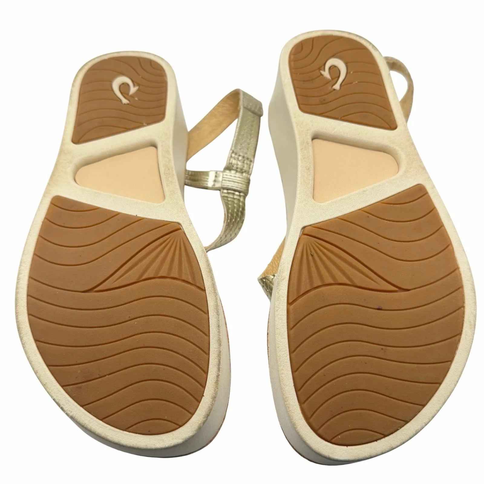 Olukai Onohi Strappy Leather Platform Sandals Light Beige Metallic Gold Size 5 - Image 10