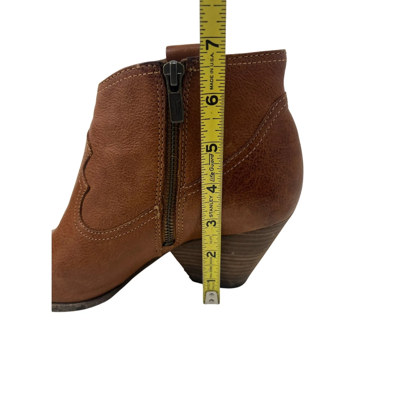 Frye Reina Western Pointed Toe Leather Ankle Boots in Cognac 8.5 - Image 9