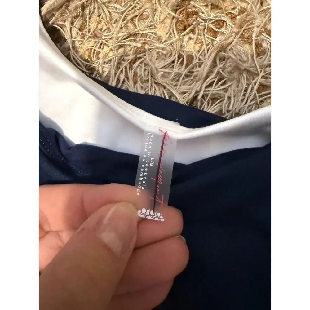 Free People FP Movement Navy Blue and White Cut Out Sports Bra Tank Top Size L Size L - Image 2