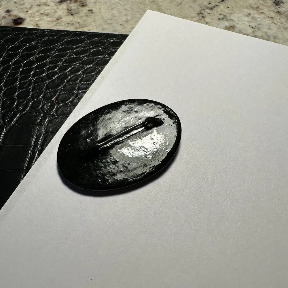 Hand Painted Lacquer Peacock Bird On Black Background Brooch - Image 7