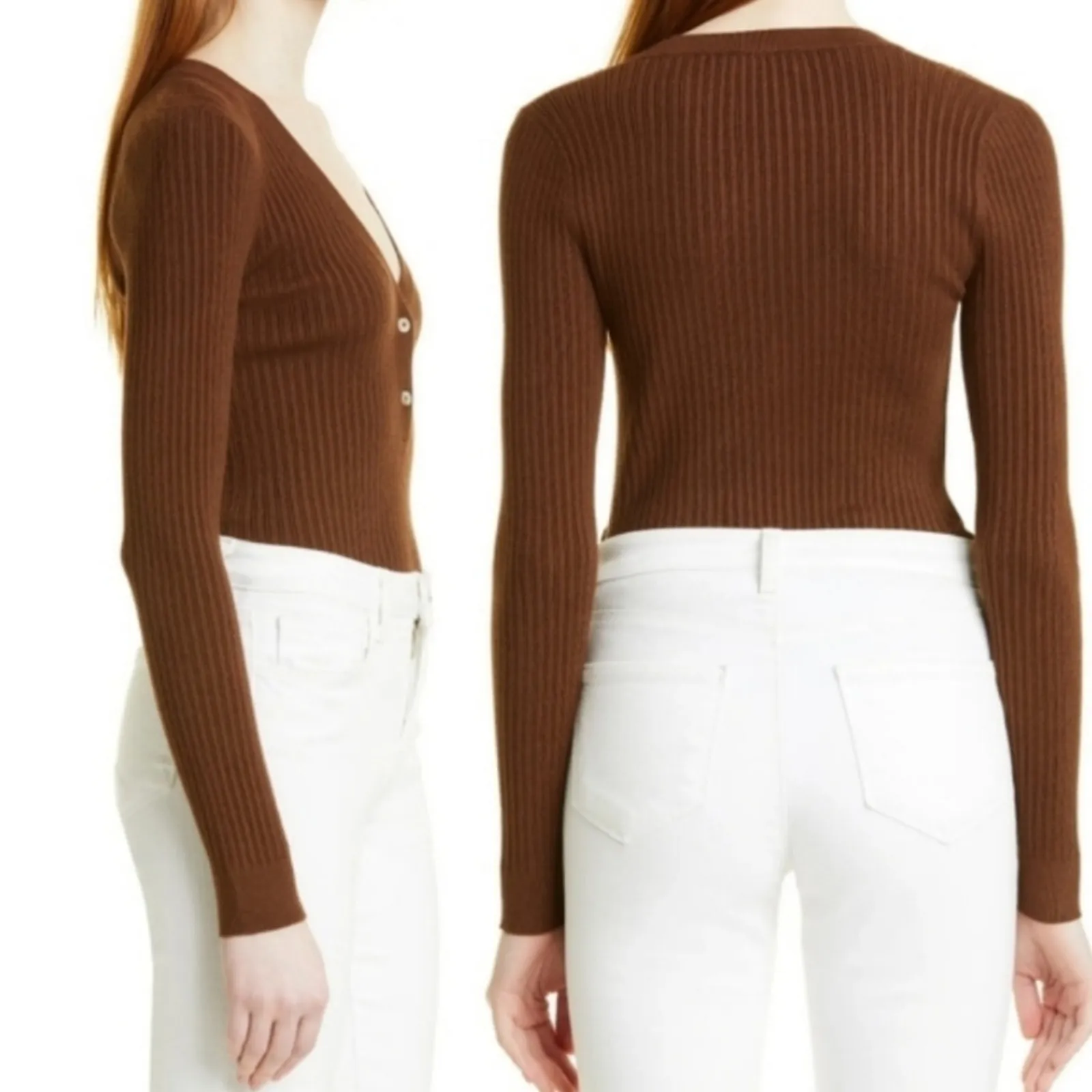 L'AGENCE Lira Rib‎ Henley Bodysuit Size XL Chocolate Brown New with Tag $365 - Image 15