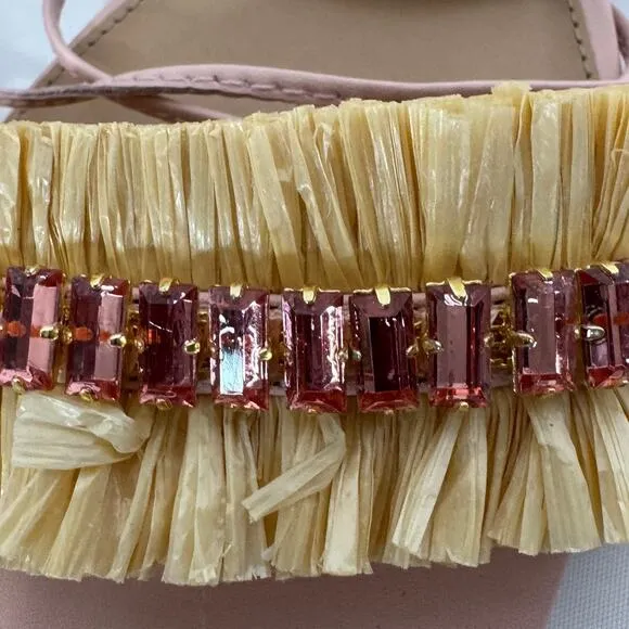Anthropologie Embellished Tie Up Pink/Rose Raffia Square Toe Sandals New in Box‎ - Image 5