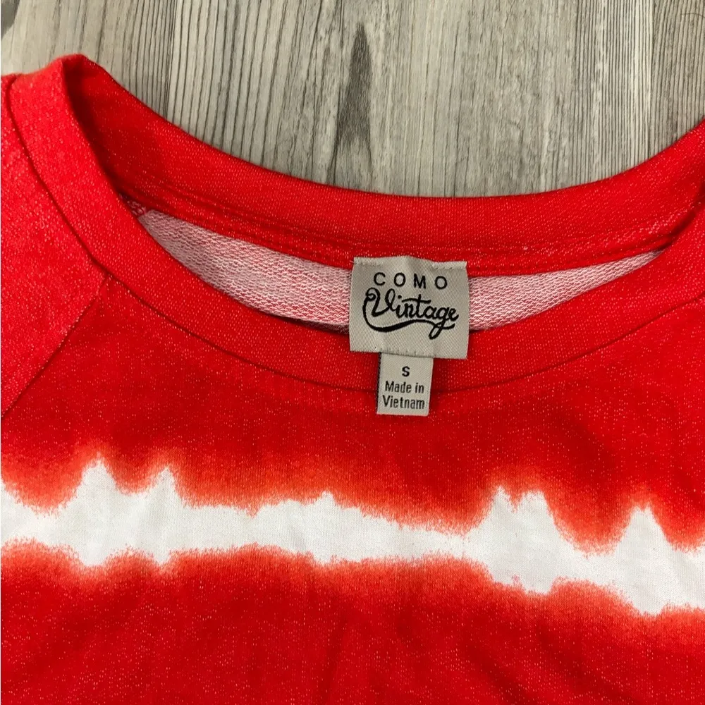 Red and white tie dye short sleeve top #tiedye vintage Como chest 20, length 23 - Image 2