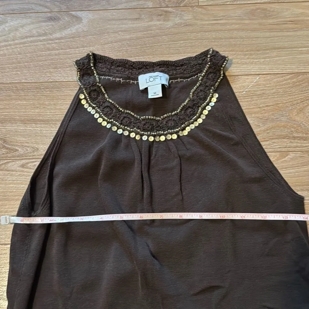 Vintage Loft Brown Halter Top with sequins along collar size medium - Image 3
