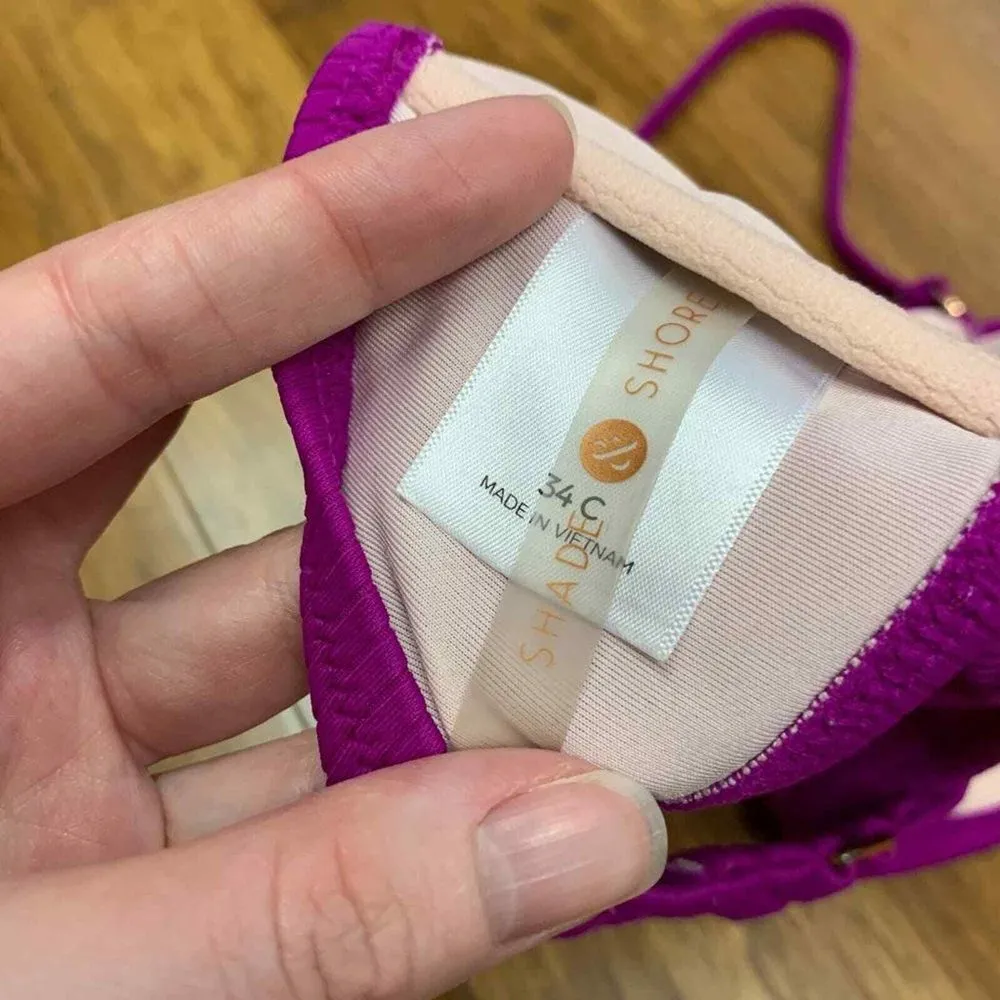Shade & Shore Womens Ribbed Bandeau Underwire Bikini Top Lotus Purple - Size 34C - Image 3