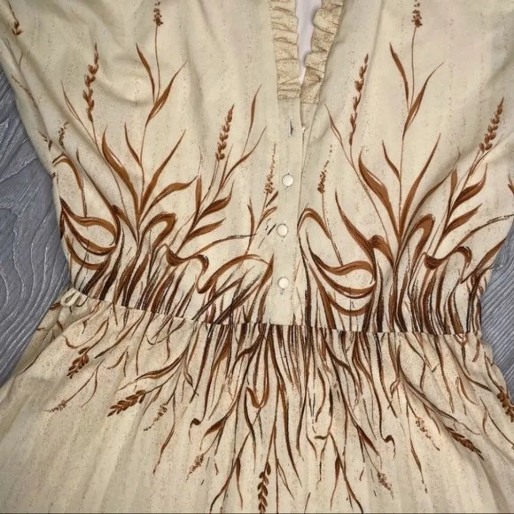 Vintage your sixth sense by c&a dress with natural wheat design retro small Brown - Image 3