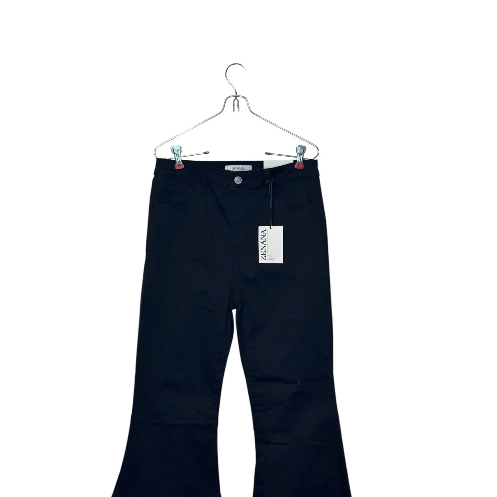Zenana Womens Jeans Flare Leg High-Rise Raw Hem‎ Stretch Denim Black Medium NWT - Image 4