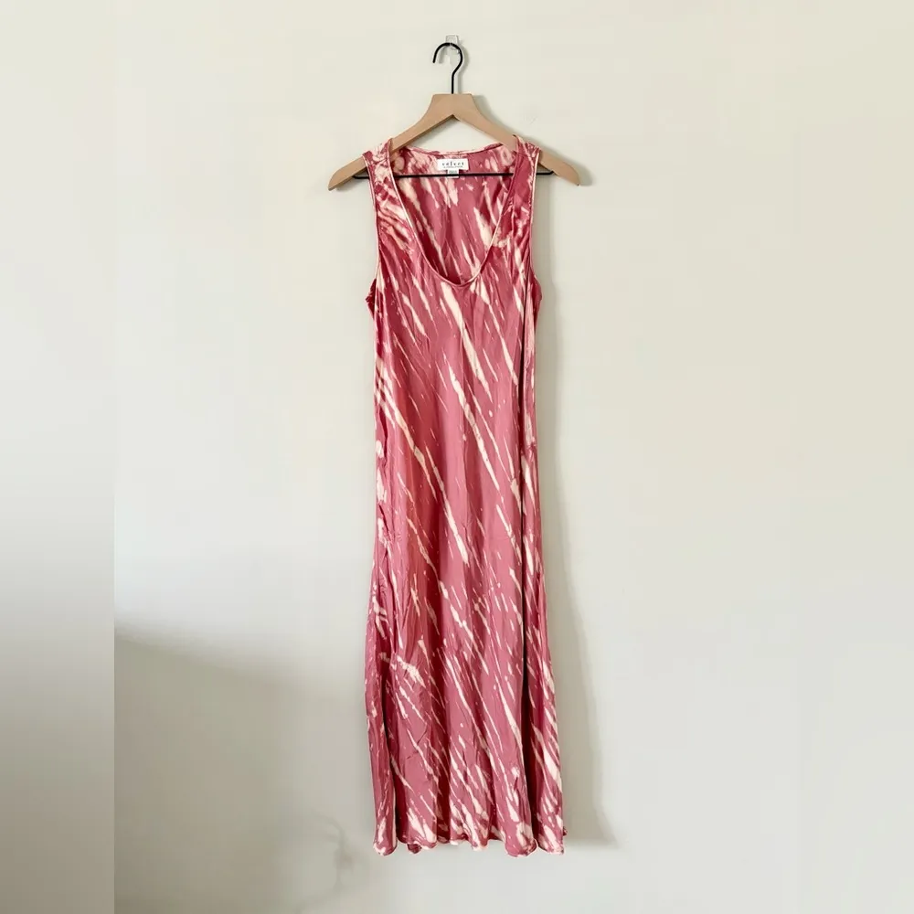 Velvet by Graham & Spencer Satin Slip Midi Dress in Pink and Cream Tie Dye - Image 7