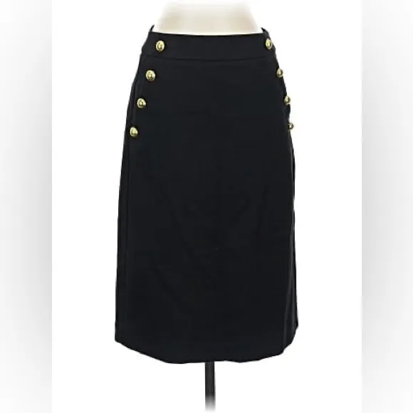 LOFT Sailor Pencil Skirt Gold Tone Buttons Nautical Professional in Black Size 8 - Image 10