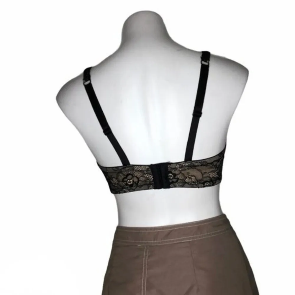 FREDERICKS OF HOLLYWOOD Black Lace Bra Over Beige Bra Size 34 D - Image 2