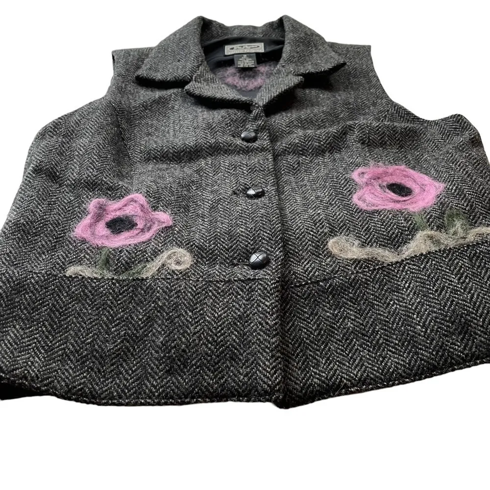 Vintage GAP Wool Vest Gray Pink Size Medium Herringbone Classic Tailored Y2K - Image 2