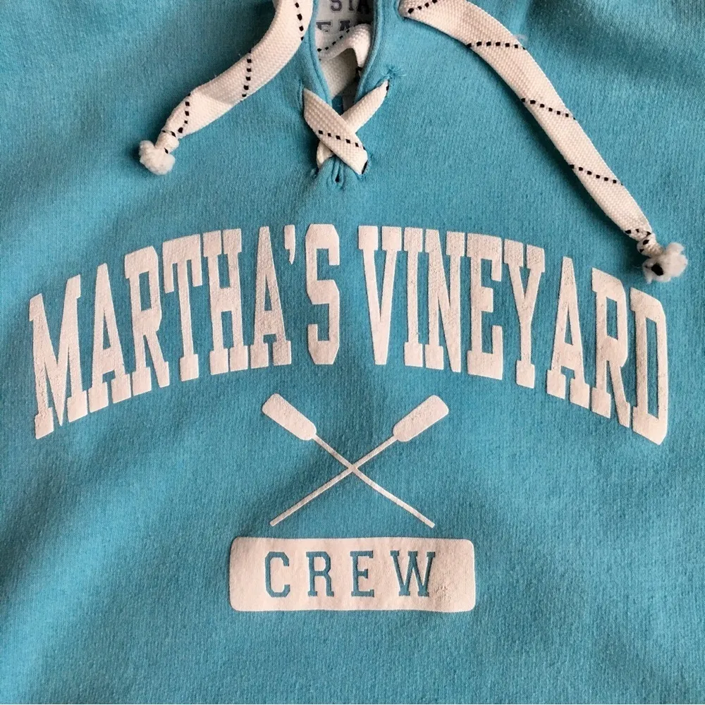 Martha’s Vineyard Crew Collegiate Sweatshirt Hoodie, Aqua Blue, White, Size S Blue - Image 4