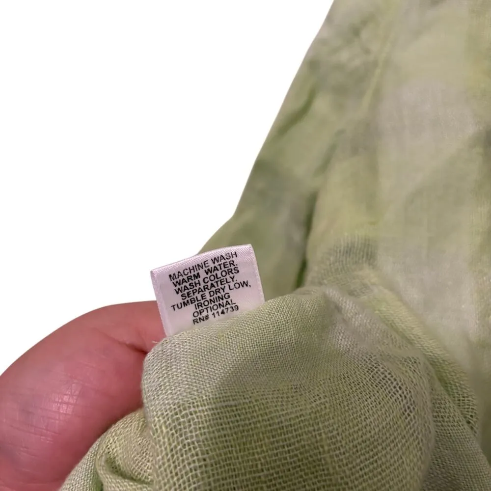 FLAX 100% Linen Lime Green Long Sleeve Button Shirt Size Medium - Image 5