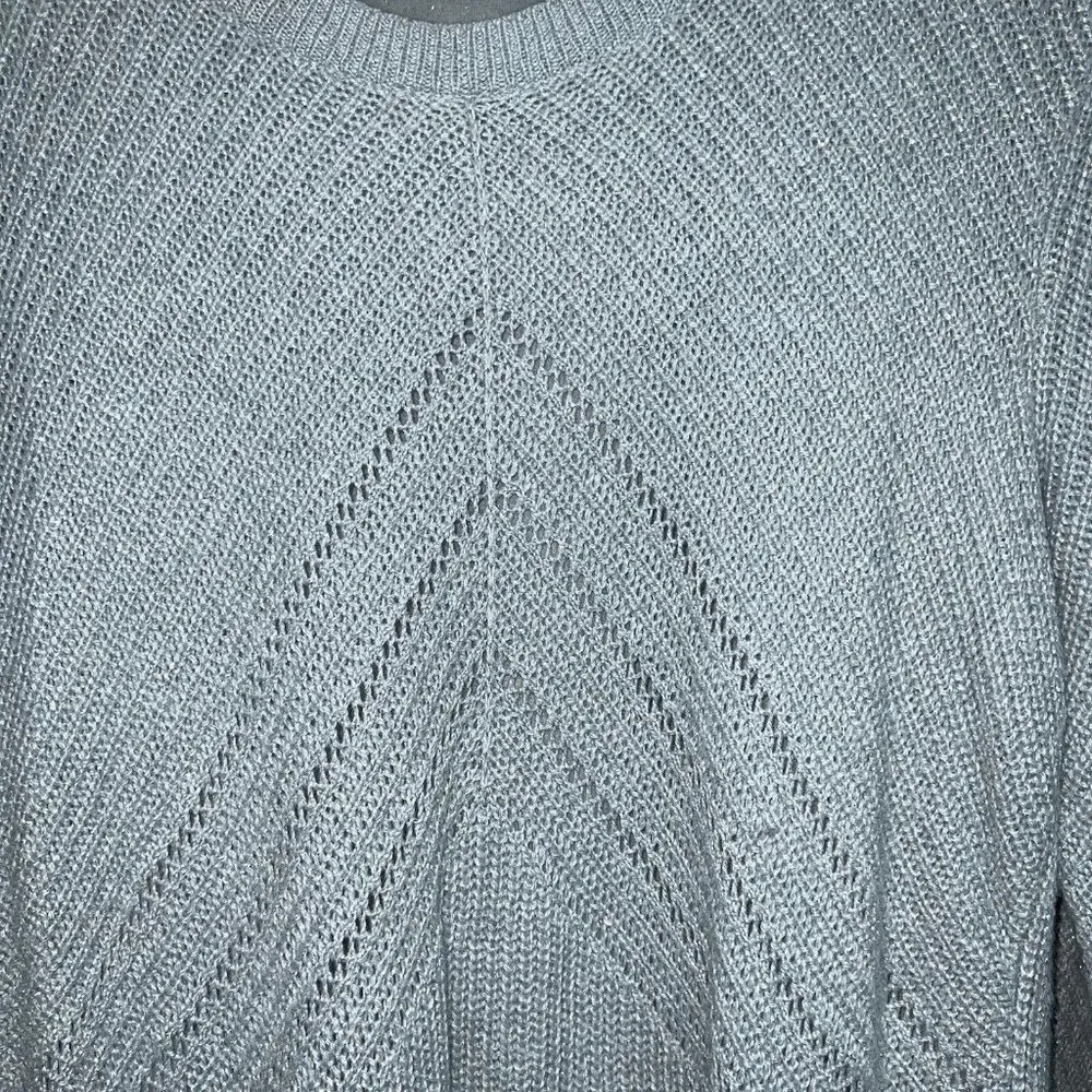 Lucky Brand Womens Light Blue Silver Knit Sweater Size L Pullover Sparkly - Image 2