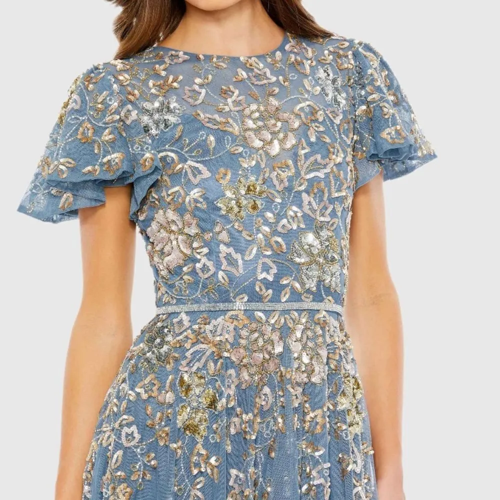 Mac Duggal 5717 Womens Blue Embellished Butterfly Sleeve High Neck Gown - Image 3