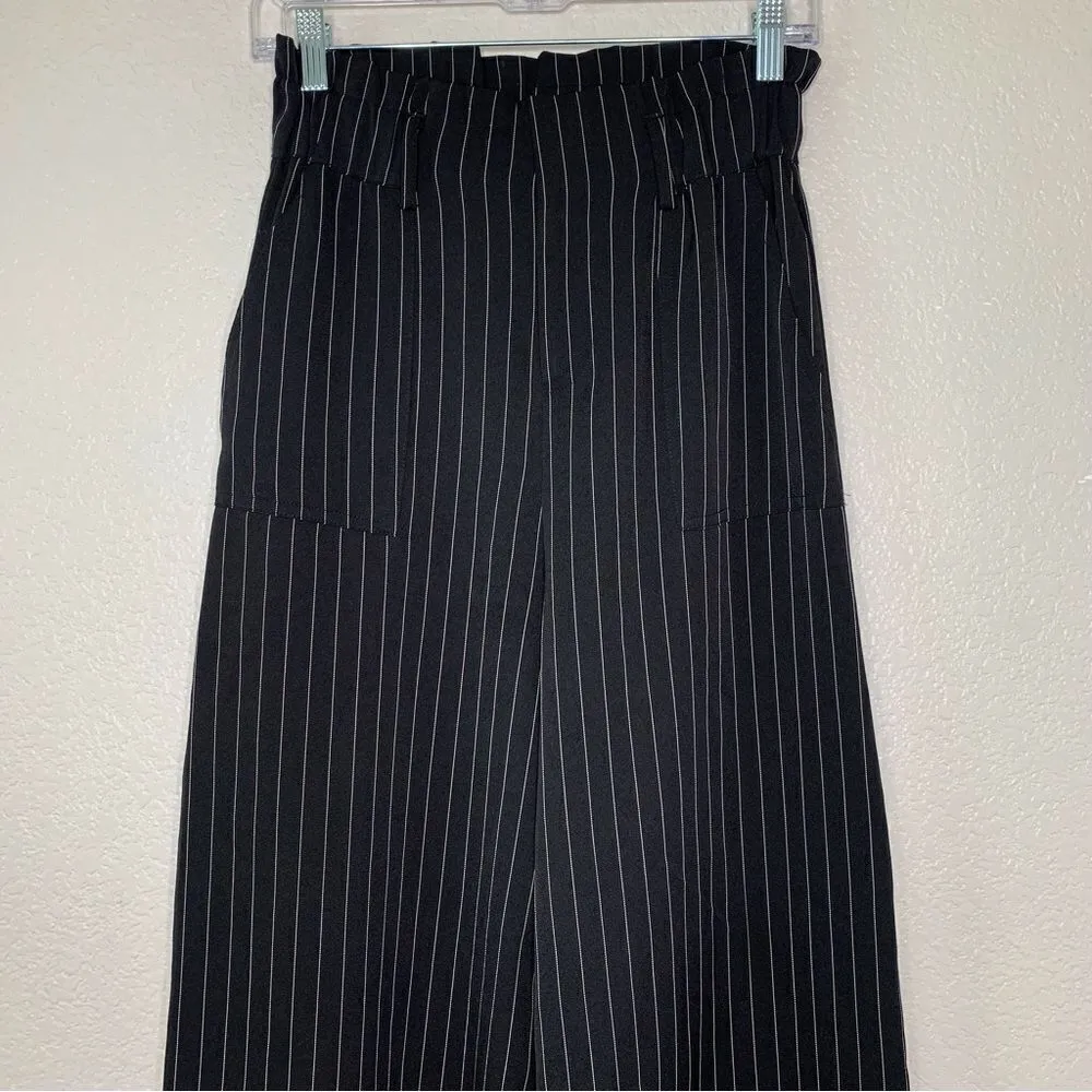 Rehab Women’s Black White Stripe High-Waisted Wide Leg Paper Bag Pants - Image 2