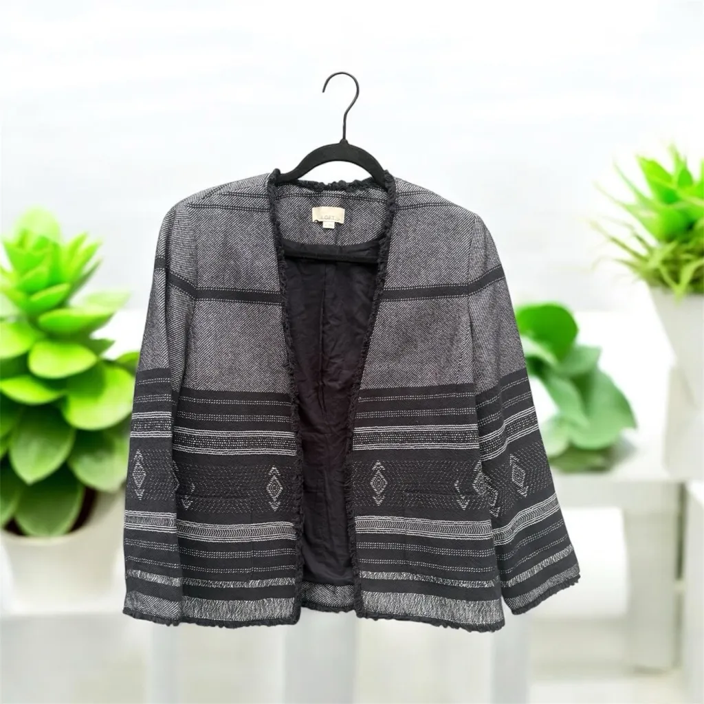 Loft Open-Front Knit Fringe Blazer Medium - Image 3