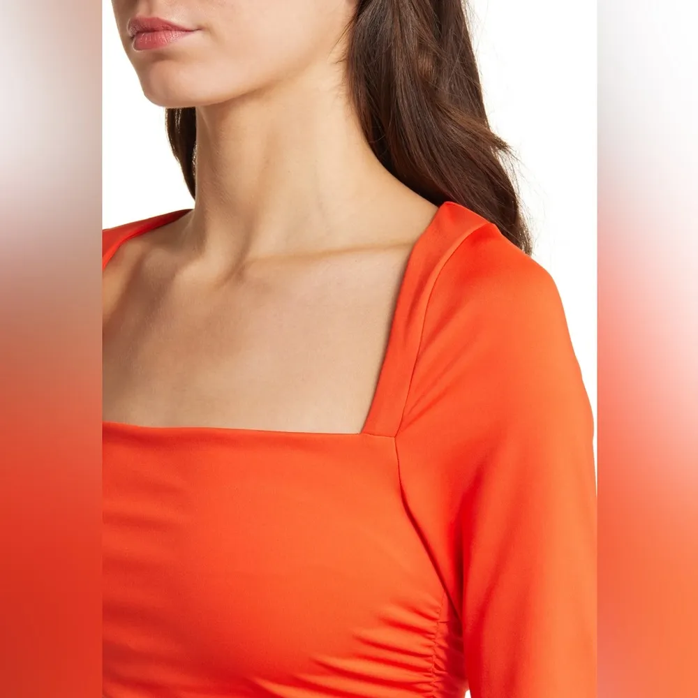 Open Edit NWT  Ruched Square Neck Top in Red Alert - Image 2