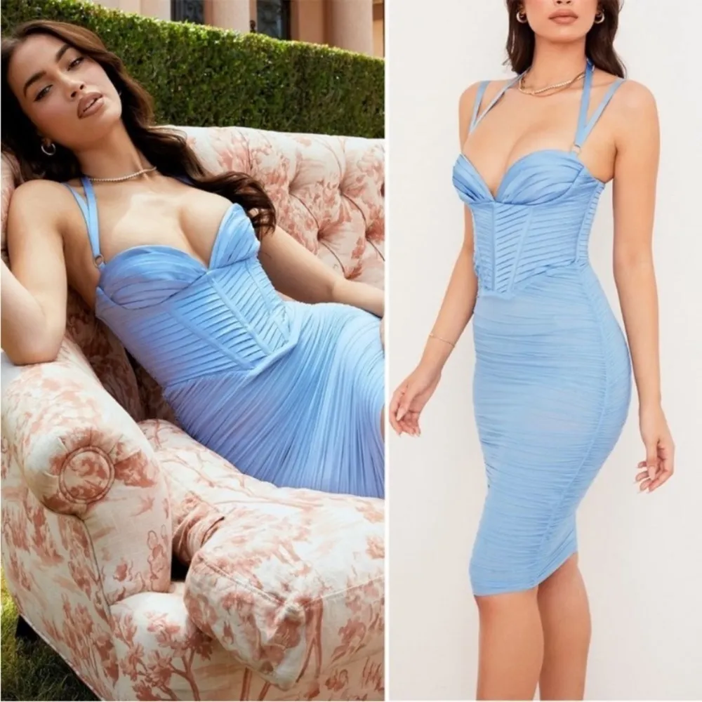 House of CB‎ ‘Josephine’ Baby Blue Pleated Corset Midi Dress NWOT size M - Image 12