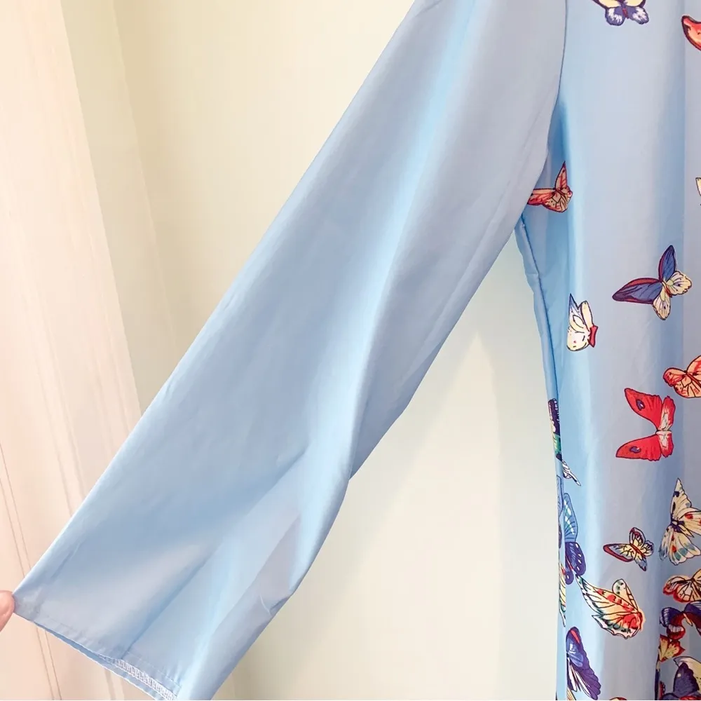 Colorful Blue Butterfly Garden A Line Lightweight Plus Size Dress 2XL - Image 5