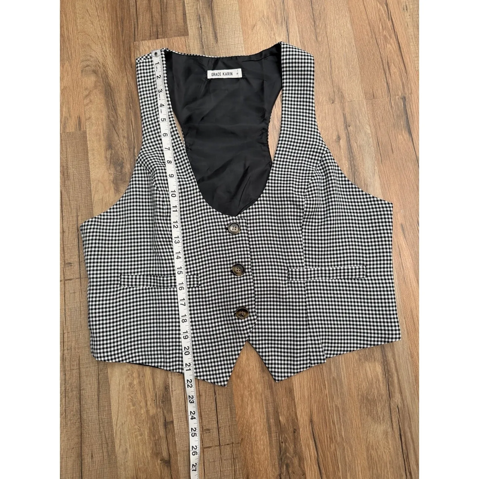Grace Karin Women's Gingham Vest Black White Button Front Size XL - Image 5