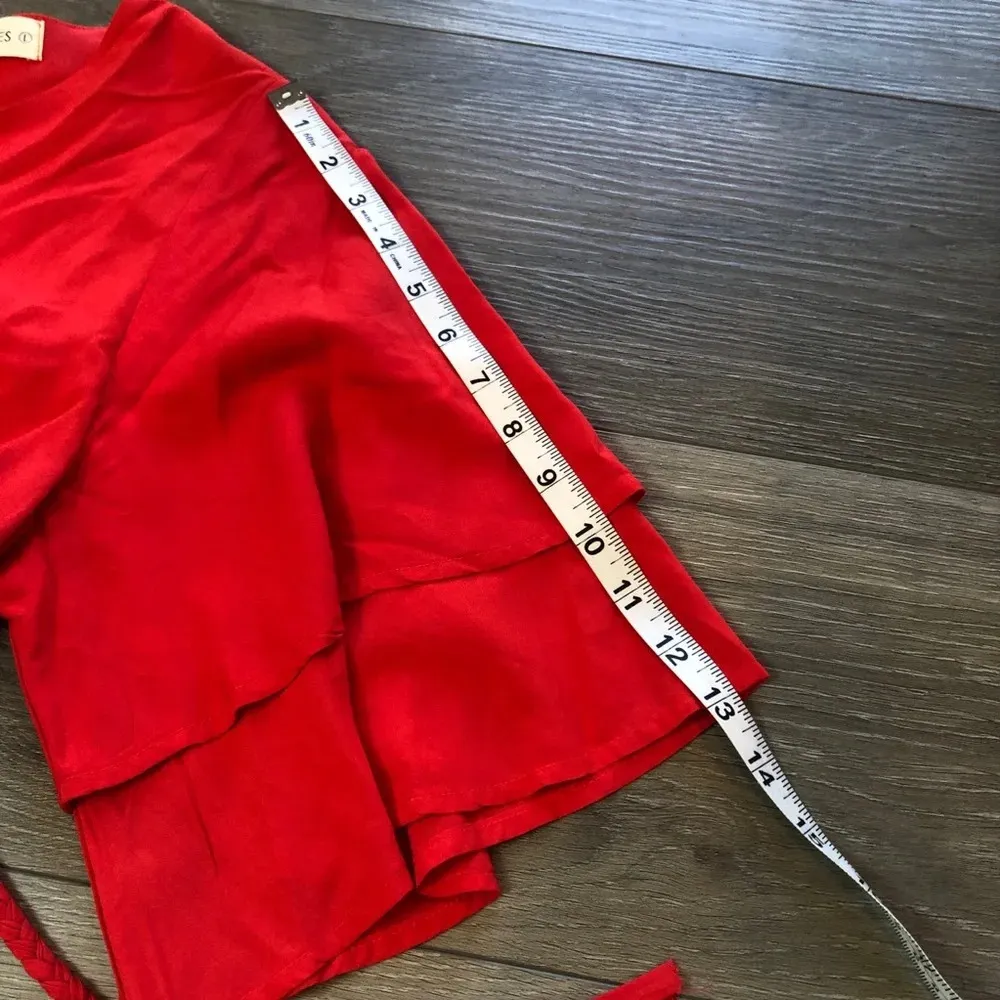 The Nines Red Flowy Mini Dress Tie Waist Bell Sleeves Womens Size Large - Image 9