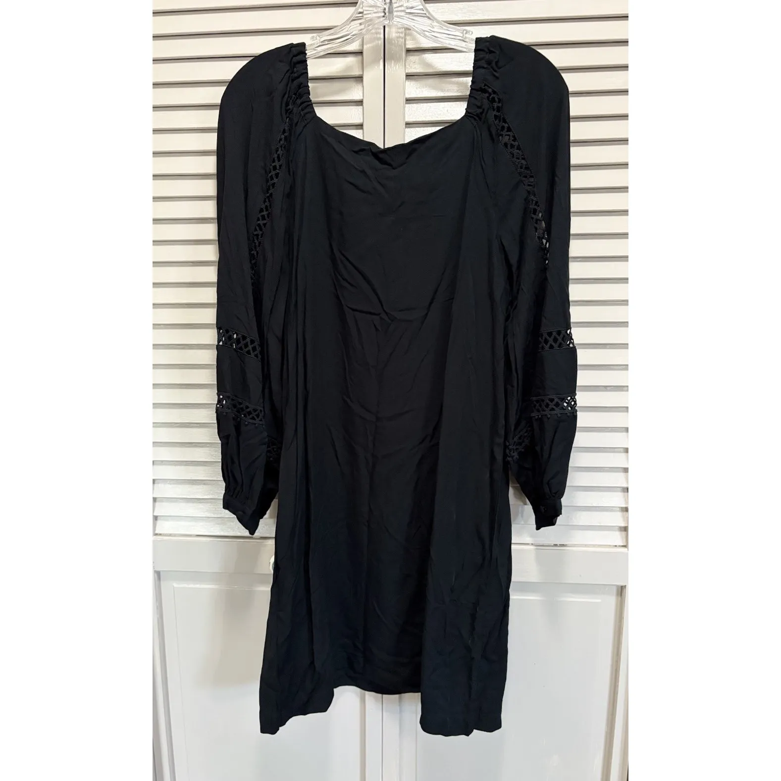 Who What Wear Mid Length Black Dress Square Neck Size‎ L Long Sleeve Crochet NWT - Image 6