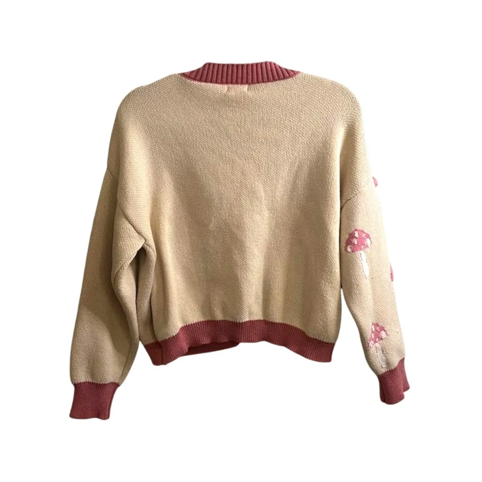 Simply Southern Cardigan Womens Large Cream Pink Mushroom Textured Logo Knit - Image 3