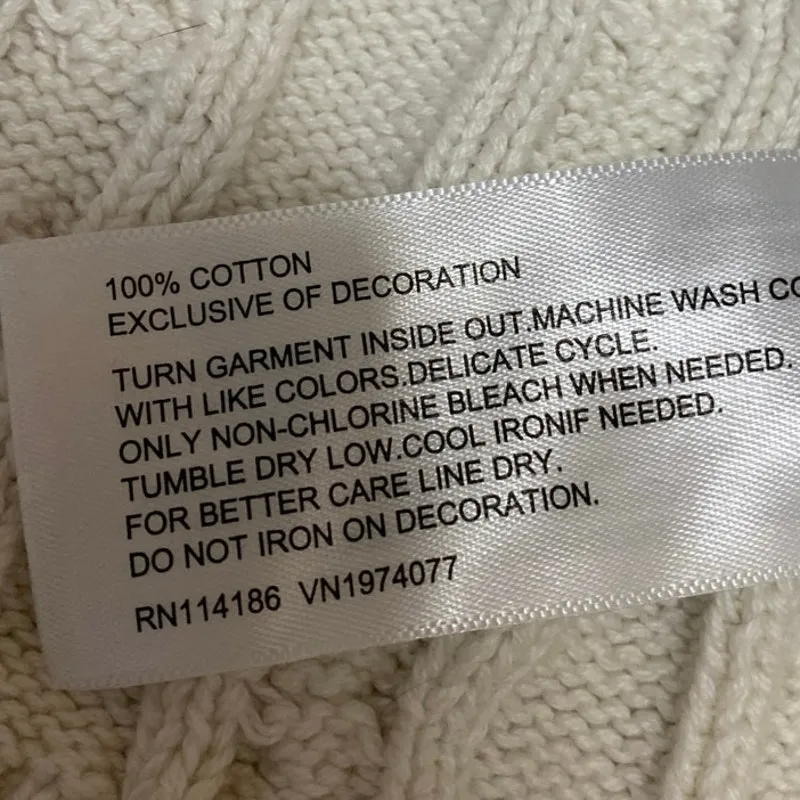 Prince White Cable Knit Striped Long Sleeve Button Up Cardigan Sweater Top XS - Image 5