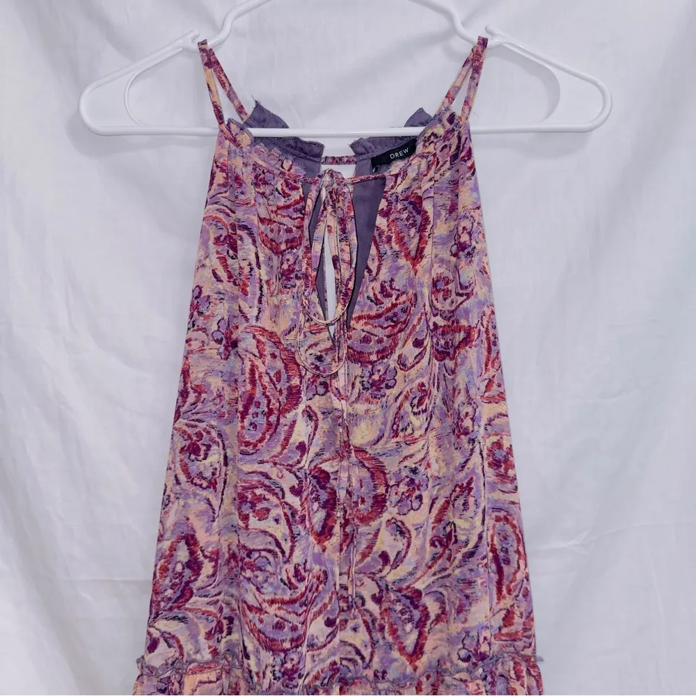 DREW NWT Pink Purple Floral Print Halter Tiered Mini Fit & Flare Dress small - Image 2