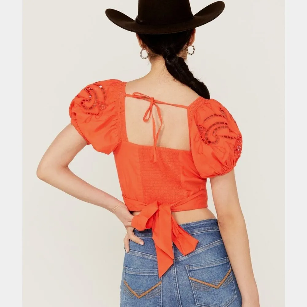 Band of the Free Tie Back Short Sleeve Entrada Top Orange S - Image 3