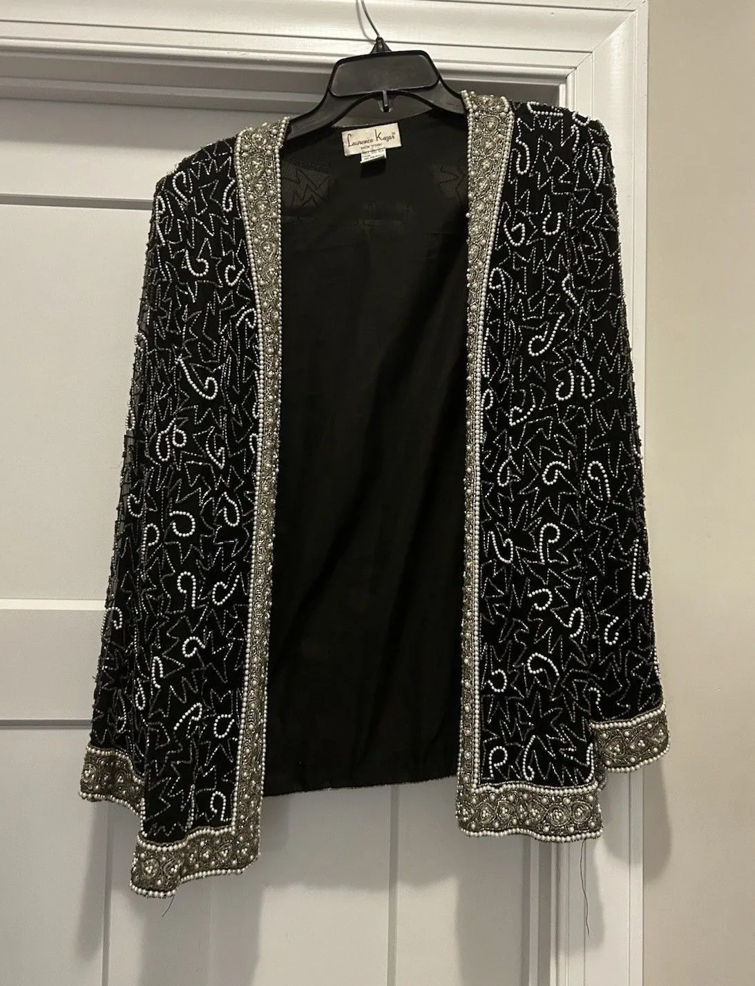 Laurence Kazar Jacket Silk Beaded Long Sleeve Open Front Vintage Size XXL Blazer - Image 1