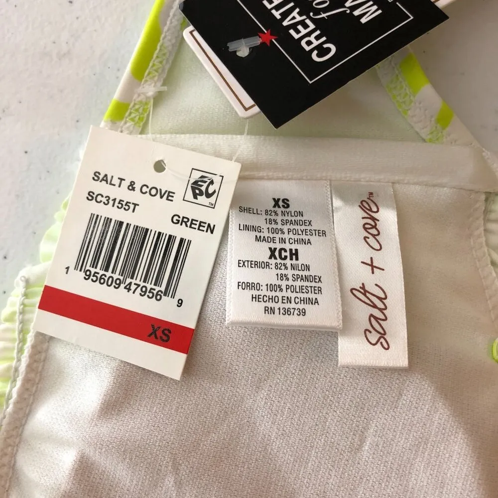 Salt + Cove Smocked Bikini Swim Top Removable Straps Lime Green White XS Size undefined - Image 6