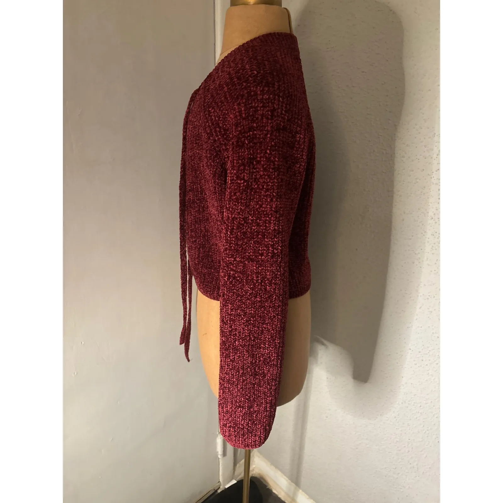 LA Hearts Cropped Knit Lace Up Tie Front Textured Sweater XS Cosplay Ren Fair - Image 3