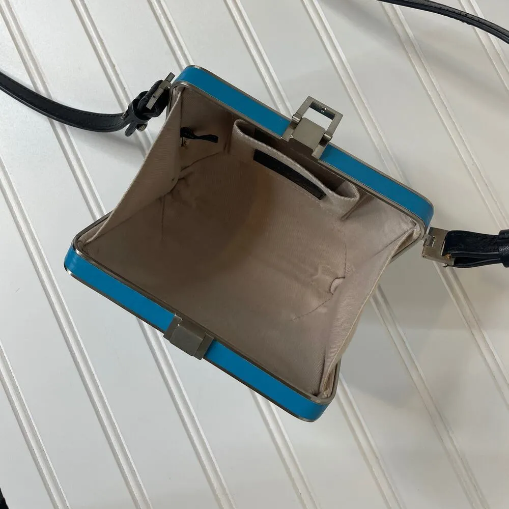 Foley + Corinna Box Crossbody Bag Silver Toned Hardware Shoulder Handbag Purse Blue - Image 4