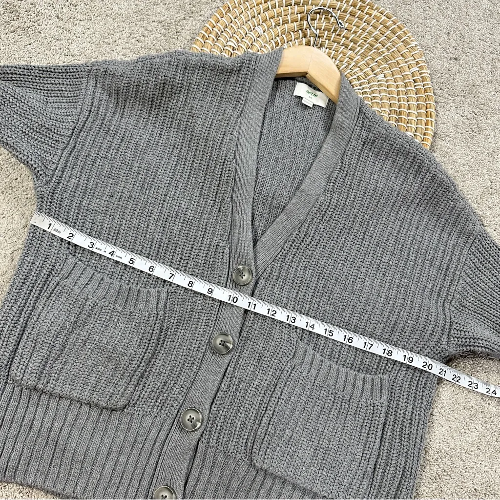 aerie Women’s Cable Knit Cardigan Sweater V-Neck Pockets Longsleeve in Gray S - Image 12