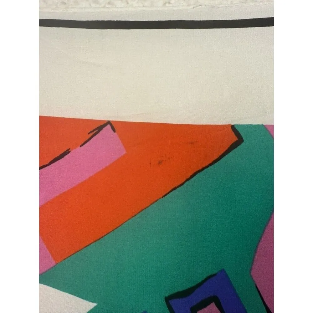 Vintage Pierre Cardin Scarf Womens Large Multicolor Abstract 100% Silk Italy 80s - Image 9