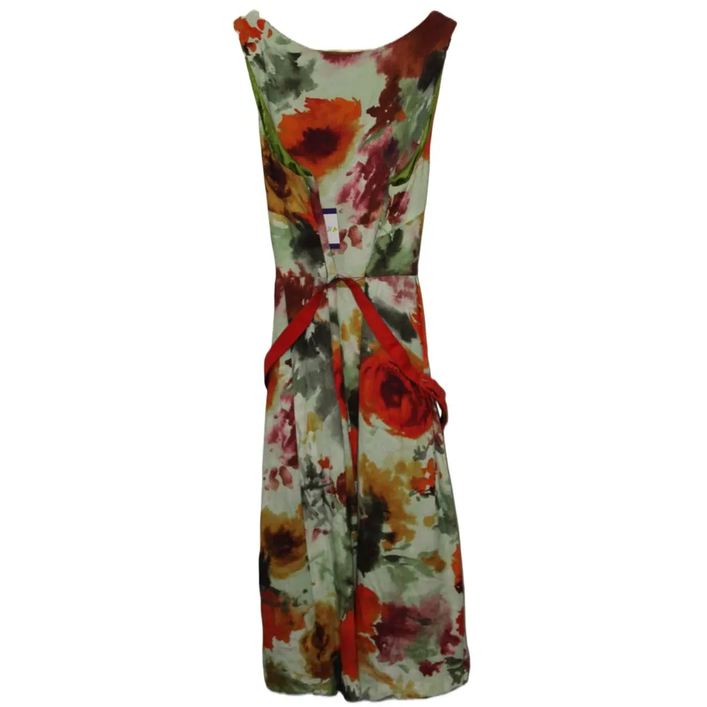 NWOT Eva Franco Fit And Flare Yellow Orange Floral Sleeveless Midi Dress Size 14 Green - Image 2