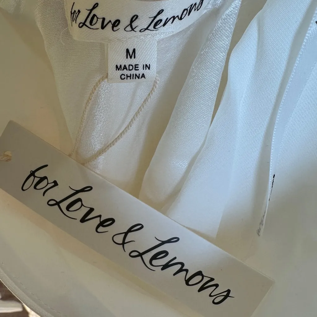 For Love & Lemons White Puff Sleeve Mini Dress Back‎ Tie Satin Bridal Medium NWT - Image 10