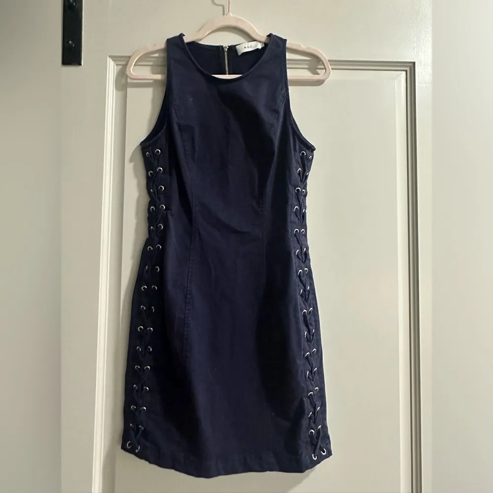 A.L.C. Valeria Lace Up Side Mini Dress Navy - Image 3