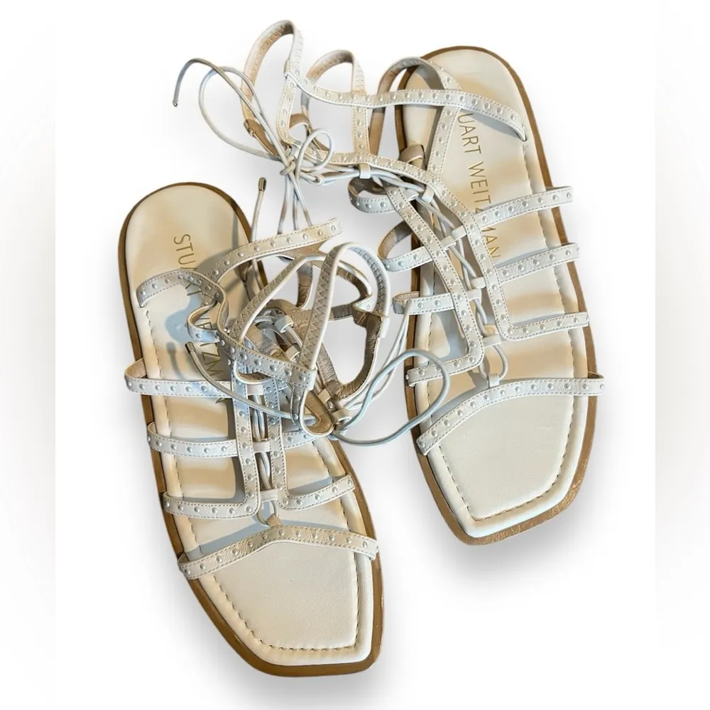 Stuart Weitzman Kora Pearly Stud Gladiator Sandals Seashell - Image 4