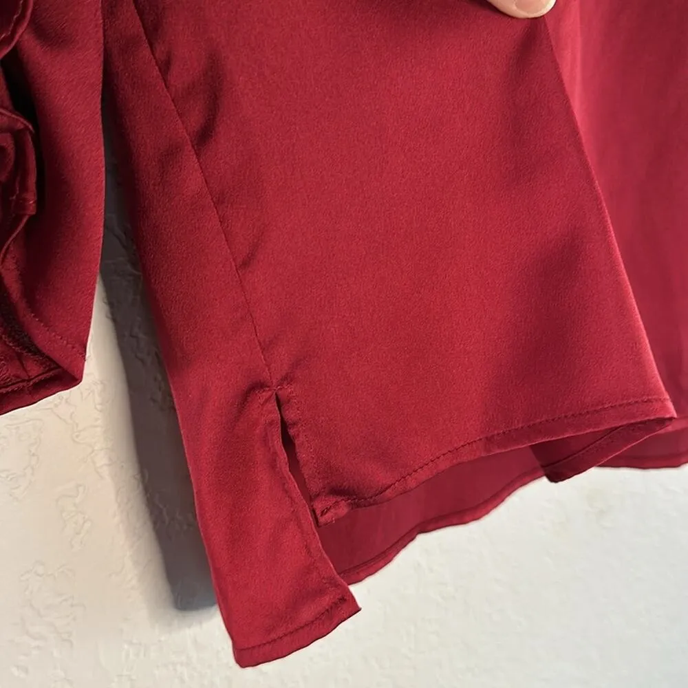 Misook Silky Burgundy Holiday Top Waterfall Sleeve V Neck Size XS 3/4 Sleeve - Image 4