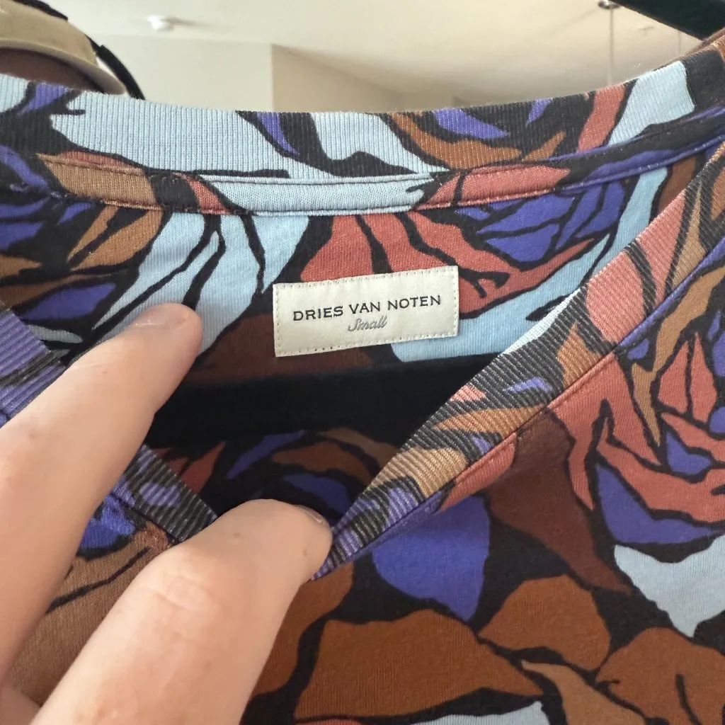 Dries Van Noten Floral Print Cotton Shirt Size Small Color Blue Brown - Image 2