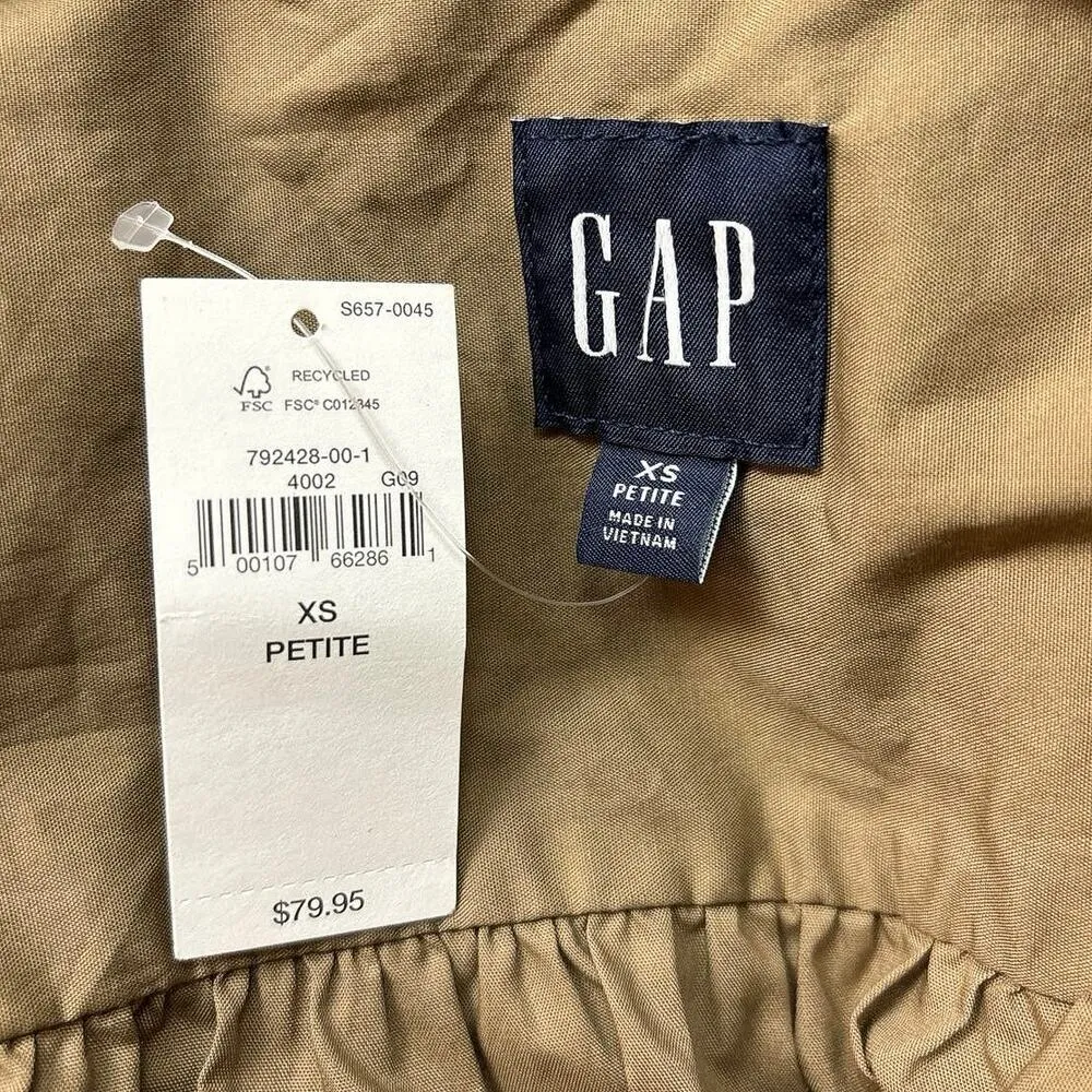 Gap NWT $80 Khaki Tiered Puff Sleeve Button Front Mini Babydoll Shirt Dress XSP - Image 9