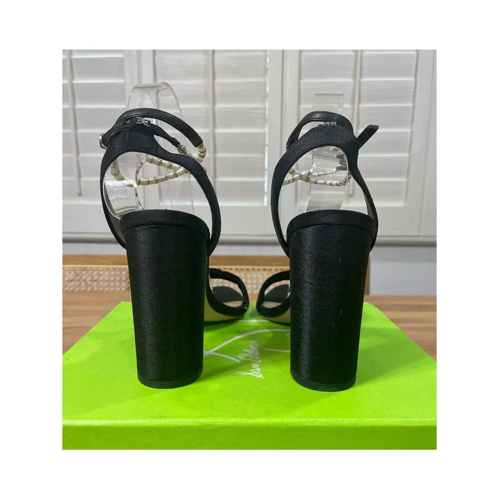 Sam Edelman Yanelli Embellished Ankle Strap Sandals Black Silk Size 8.5 NIB - Image 8