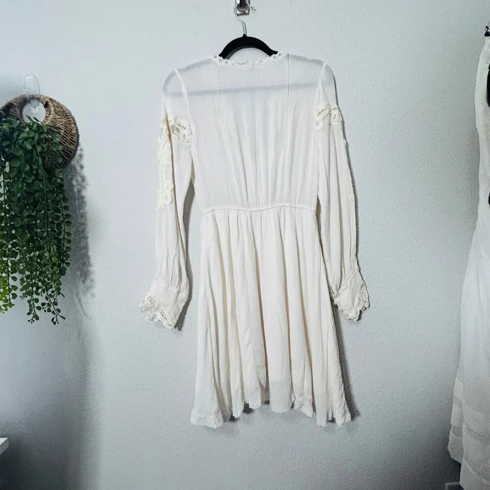 NEW Free People FP One Paige Mini Dress Sand Sable XS Oversize Cowgirl Off White - Image 4