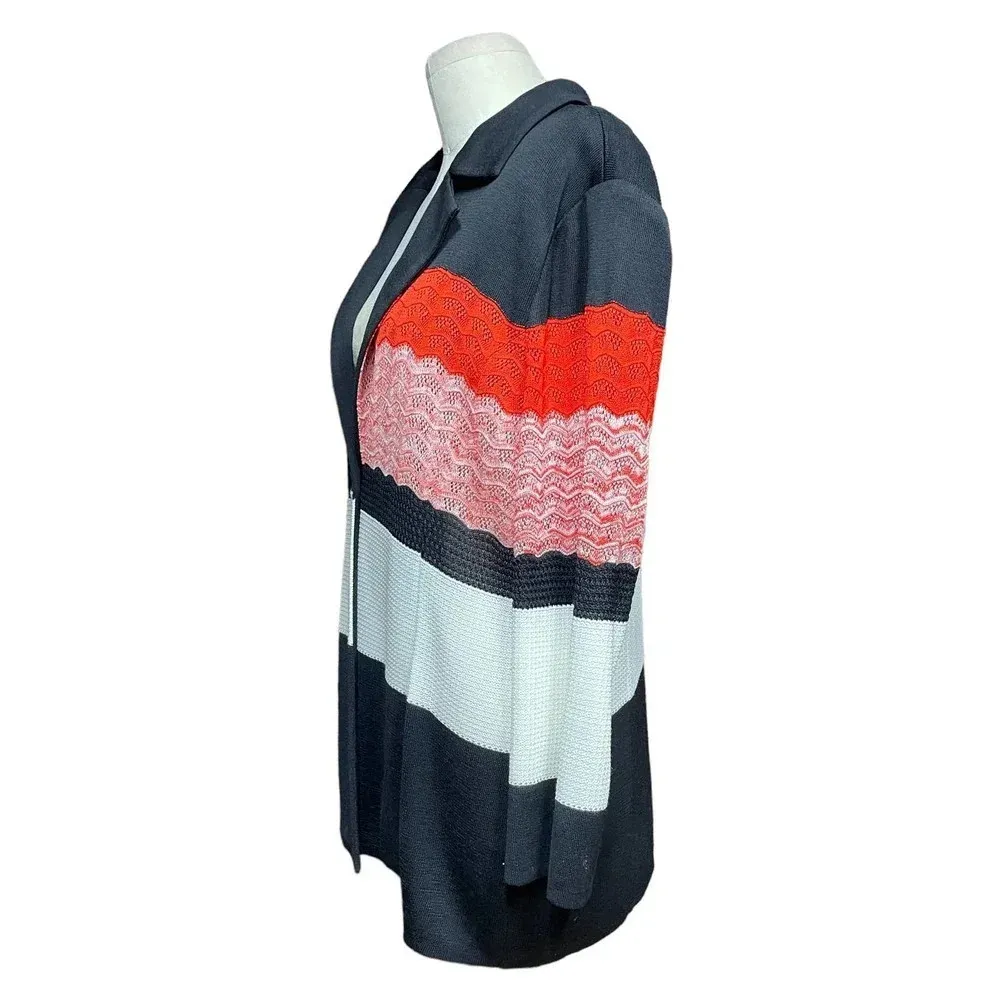 Misook Knit‎ Sweater Blazer Red Black Cream Stripe Plus Size 2X - Image 5