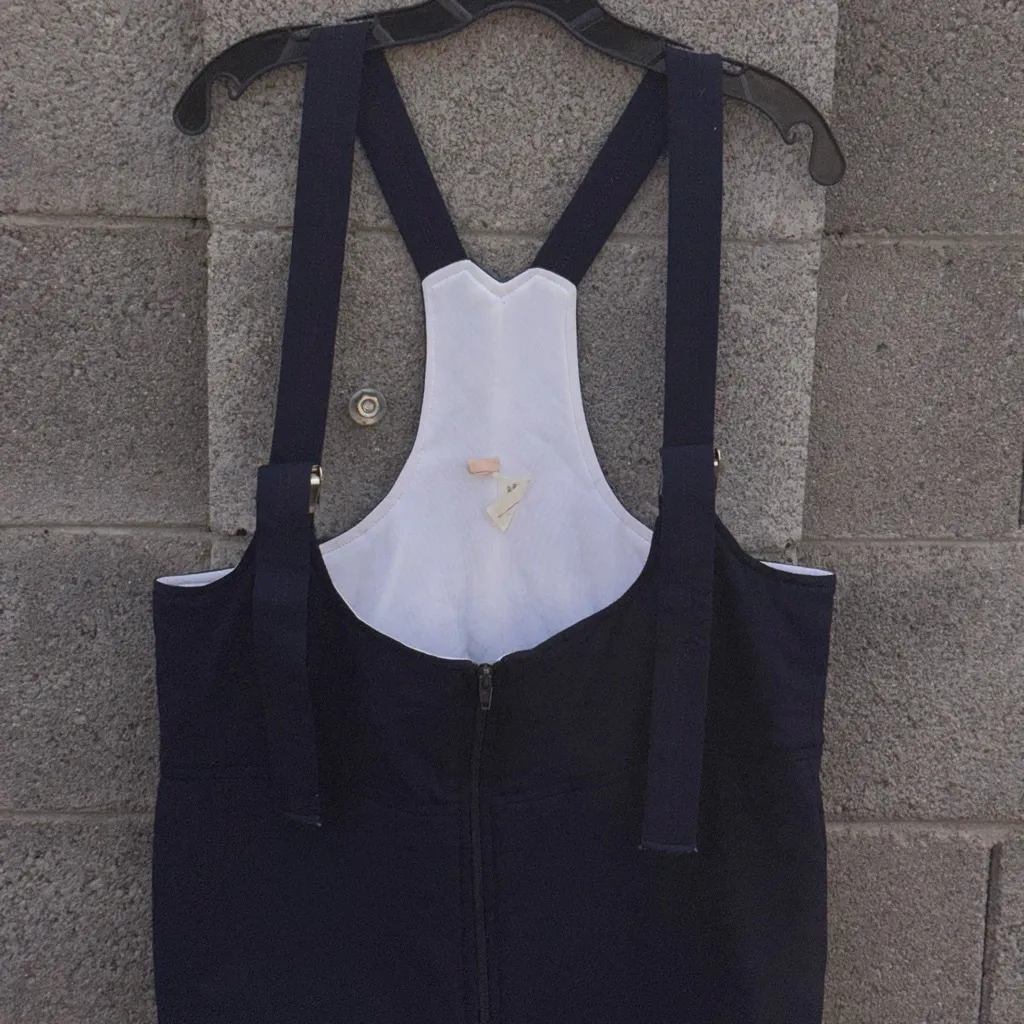 Vintage Hermann Navy Ski Bib snowsuit winter Overalls Women's Medium White - Image 2